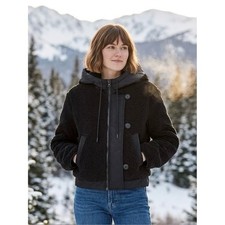 NWT Hudson Jeans Faux Shearling Hooded Cropped Jacket Sz Large picture
