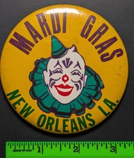 Vintage Mardi Gras New Orleans Creepy Clown Pinback Pin picture