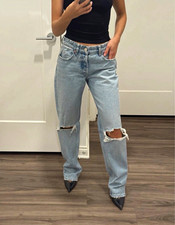 ZARA Women’s Light Wash Distressed Straight Leg Jeans Size 6 picture