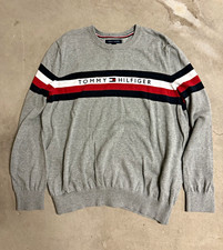 Tommy Hilfiger Men's Striped Logo Crewneck Pullover Knit Cotton Sweater L picture