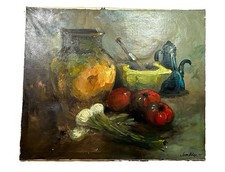 Juan Vinas Signed Original Oil on Canvas Spanish Bodegon Still Life 24x20 picture