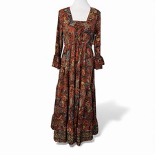 Boemo Anthropology Women's Paisley Maxi Tiered Dress Long Sleeve Floral Sz M picture
