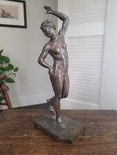 Antique Art Deco Bronze Sculpture Dancing Nude Woman Figurine Guss H. Noack picture