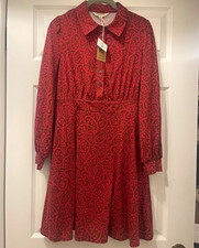 Boden Red/Brown Paisley Cotton Jersey Shirt Dress 10P Petite Collared Button picture