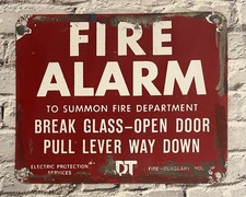 Vintage ADT Fire Alarm Break Glass-Open Door Metal Sign picture