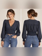 Boden Navy Gld Blouse Size 6 picture