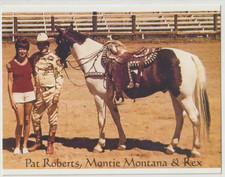 MONTIE MONTANA & REX PINTO Horse Postcard ADVERTISING CARD ARVADA COLORADO picture