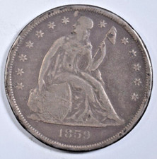 1859-O SEATED LIBERTY DOLLAR ~ MINOR RIM BUMPS ~ NICE ORIGINAL FINE picture
