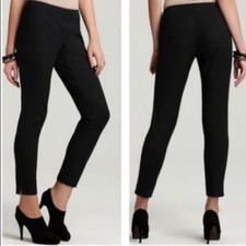 Theory Belisa BiStretch Black Trouser Pants 4 Ankle Side Zip Pleated Split Hem picture