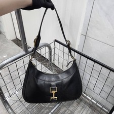 Gucci Jackie Medium Black Leather Gold HW Shoulder Bag Preowned Authentic picture