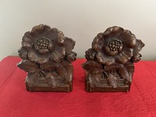 SYROCO Mid Century Faux Wood Floral Bookend PAIR MCM Vintage VG+++ picture