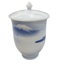 Japanese Fukugawa Porcelain Lidded Jar Blue Mountain Design Ceramic Small picture
