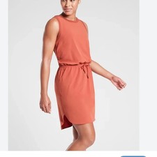ATHLETA Small Women's Poly Spandex Rincon Cinch Waist Sleeveless Dress Coral picture