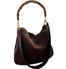 GUCCI Bamboo Shoulder Bag Hand Bag Suede Leather Dark Brown One handle 2Way 0051 picture
