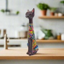 Colorful Talavera Cat Statue | Handmade Mexican Art picture