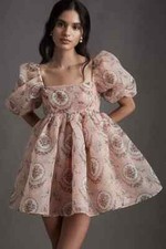 Anthropologie Selkie Puff Sleeve Dress Rapunzel Garden Tea Party Pink Sz XL NEW picture