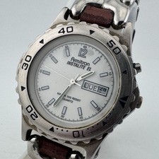 VTG Armitron Quartz Watch Men 30m Silver Rotating Bezel Day Date New Batter 7.5
