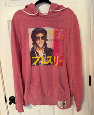 Roots of Fight Elvis Presley Pink Japanese Graphic Hoodie Men’s XL Rare ROF picture