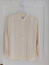 Talbots Pure Silk Blouse Women's 10 Cream Pintuck Button Front Long Sleeve Top picture