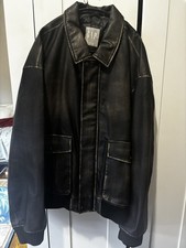 GAP Recycled Vegan Leather Bomber Jacket Men’s XXL Black Distressed picture
