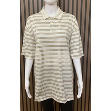 Nike Tiger Woods Collection Striped Golf Polo Shirt White Tan Men's L Fit Dry picture