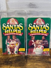 Vintage Glad Santa's Helper Reindeer/ Poinsettia Drawstring Gift Bag 32