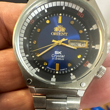 Orient SK Crystal Automatic 21 Jewels Blue Dial Day/Date SS Bracelet Watch picture