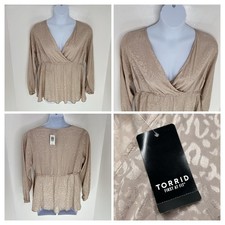 Torrid NWT Taupe Jacquard V-Neck Wrap Front Top Size 1X Long Sleeve Leopard $49 picture