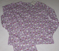 NWT Encore Karen Neuburger PURPLE FANCY CATS Jersey Knit Henley Pajama Set L picture