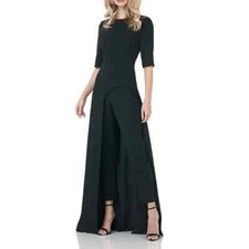 Kay Unger Black Davina Maxi Walk-Through Jumpsuit Size 12 $308 picture