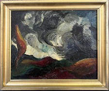 Expressionist Original Antique Oil Painting French Landscape Trees Sky Framed picture