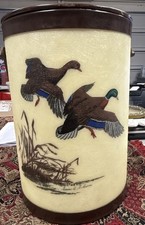 Vtg Bacova Guild Mallard Duck Fiberglass Ice Bucket w/Lid MCM, signed G. Gilmore picture