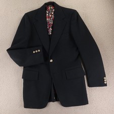 VTG Cavalier Jacket 36L Blue Polyester Blazer Crested Buttons Sport Coat picture