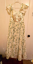 SheIn Women's White/Green Floral V-Neck Ruffle Sleeve Tie Back Midi Dress - L picture