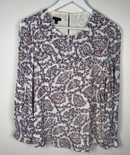 TALBOTS Petite Large Pintuck Yoke Paisley Ruffle Accent Keyhole Neck Blouse NWOT picture