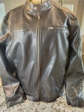 GUESS  Faux-Leather Jacket Coat Men's Size XL Black MOTO VINTAGE picture