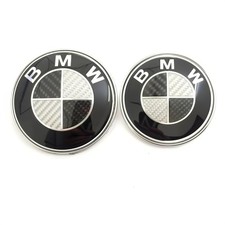 2pcs Front Hood 82mm 🚀 Rear Trunk 74mm Fit For BMW Black & Carbon 2 Pin Emblem picture