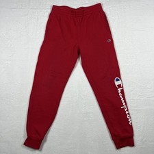 Champion Youth Joggers Sweatpants Red M 10/12 Script Logo Fleece Kids Athletic picture