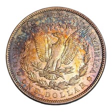 Rainbow Toned 1886 P Morgan Silver Dollar Us Coin Au Details picture