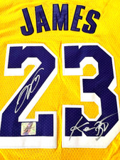 Los Angeles Lakers Legends Lebron James + Kobe Bryant autographed jersey + COA picture