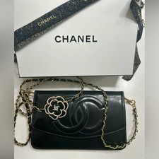 Chanel Black Crystal Patent Leather Wallet on Chain (WOC) added chain  Box card picture