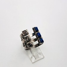 SIZE 6 7g SAJEN DESIGNER LAPIS LAZULI ABSTRACT OPEN RING SWIRL STERLING SILVER picture