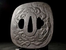 Tsuba Japan Antique Japanese Sword Edo Period Cloud Dragon Toshimasa Choshu Hagi picture