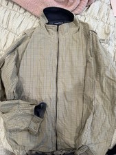 Nautica Men's L Beige/Blue Plaid Full Zip Jacket Stand-Up Collar Short Logo picture
