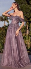 LaDivine Applique Off Shoulder Tulle Gown by Ladivine CD0198 Purple Violet L picture