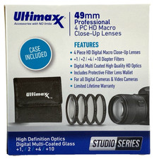 Ultimaxx 49mm Macro Close-Up Filter Kit +1 +2 +4 +10 HD Diopter Lens Set & Case picture