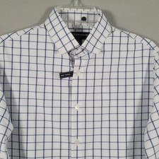 NWOT Mizzen Main Leeward Performance Shirt Men S White Plaid Trim Fit No Tuck picture
