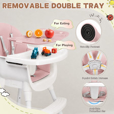Baby High Chair Convertible 3 in 1 High Toddlers Baby Highchair Harness Pink picture