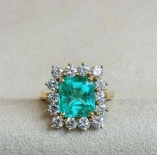 5.70Ct Radiant Cut Natural Emerald Diamond Wedding Ring 14K Real Yellow Gold 6 7 picture