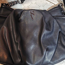 Simply Vera Vera Wang Black Faux Leather Hobo Shoulder Bag Ruched Slouchy Purse picture